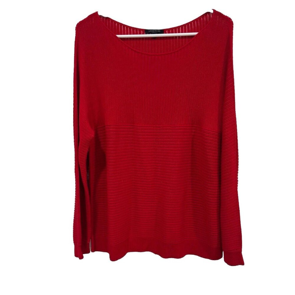 Lafayette 148 red ribbed pullover sweater 3/4‎ long sleeves boat neck crewneck M